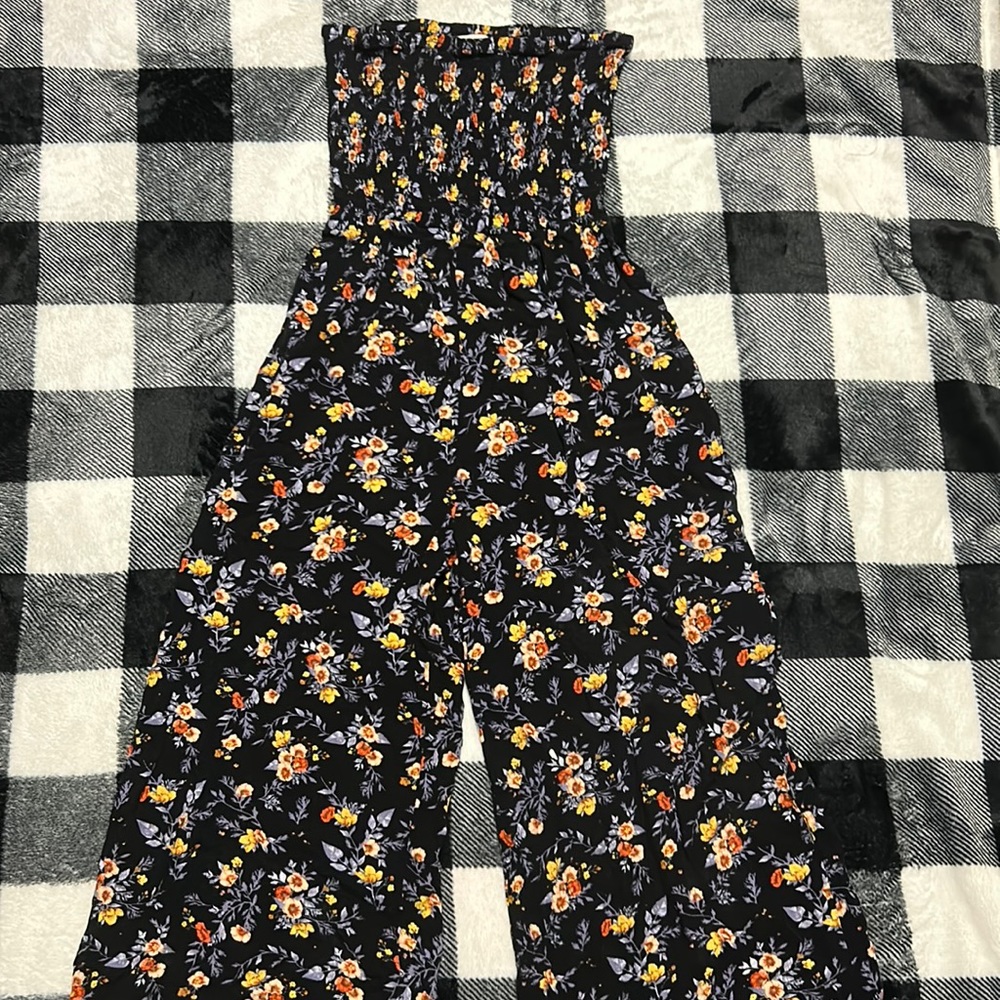 So. Small Black & Floral Strapless Romper
